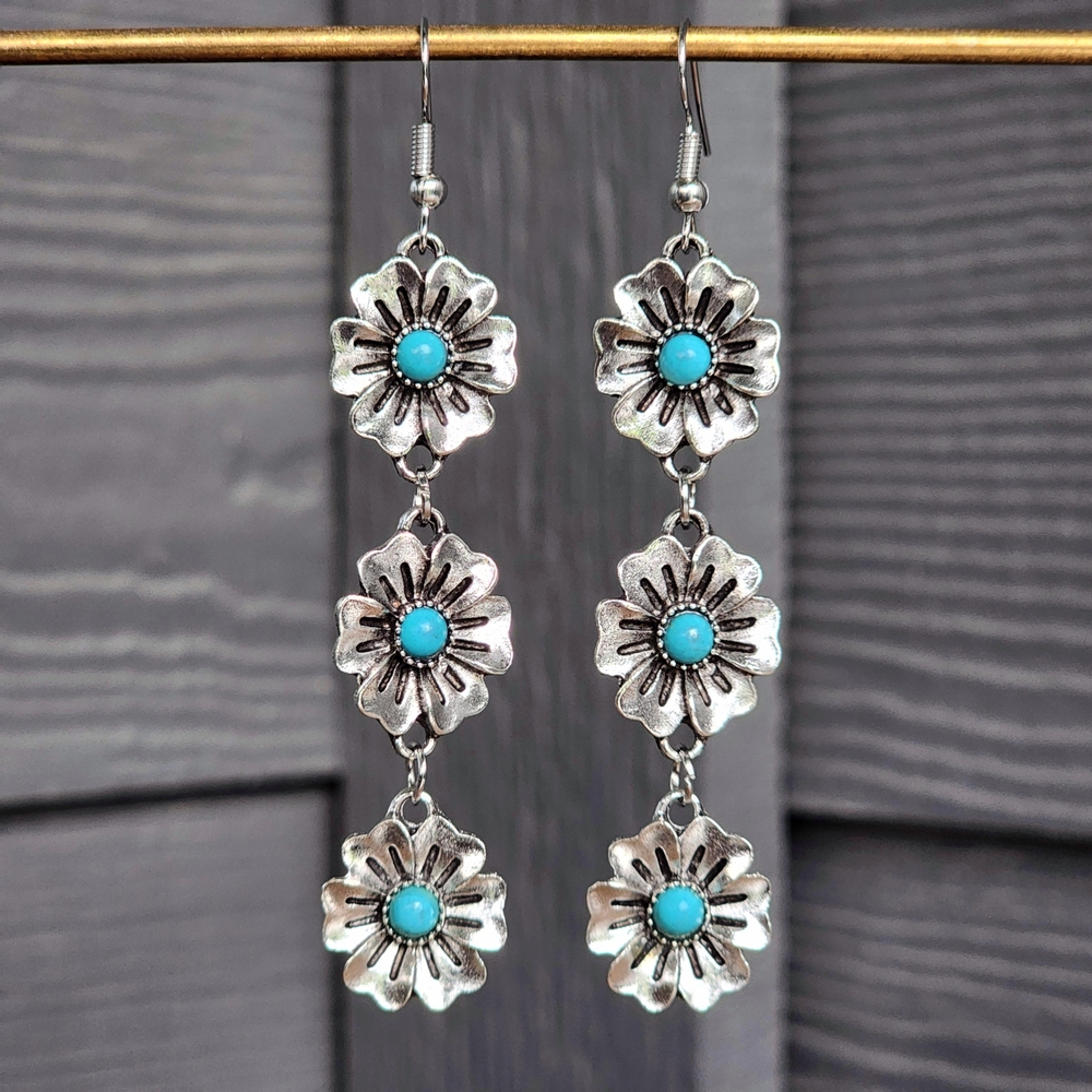 Floral Western Boho Earrings Dangle Silver Jewelry Boheme